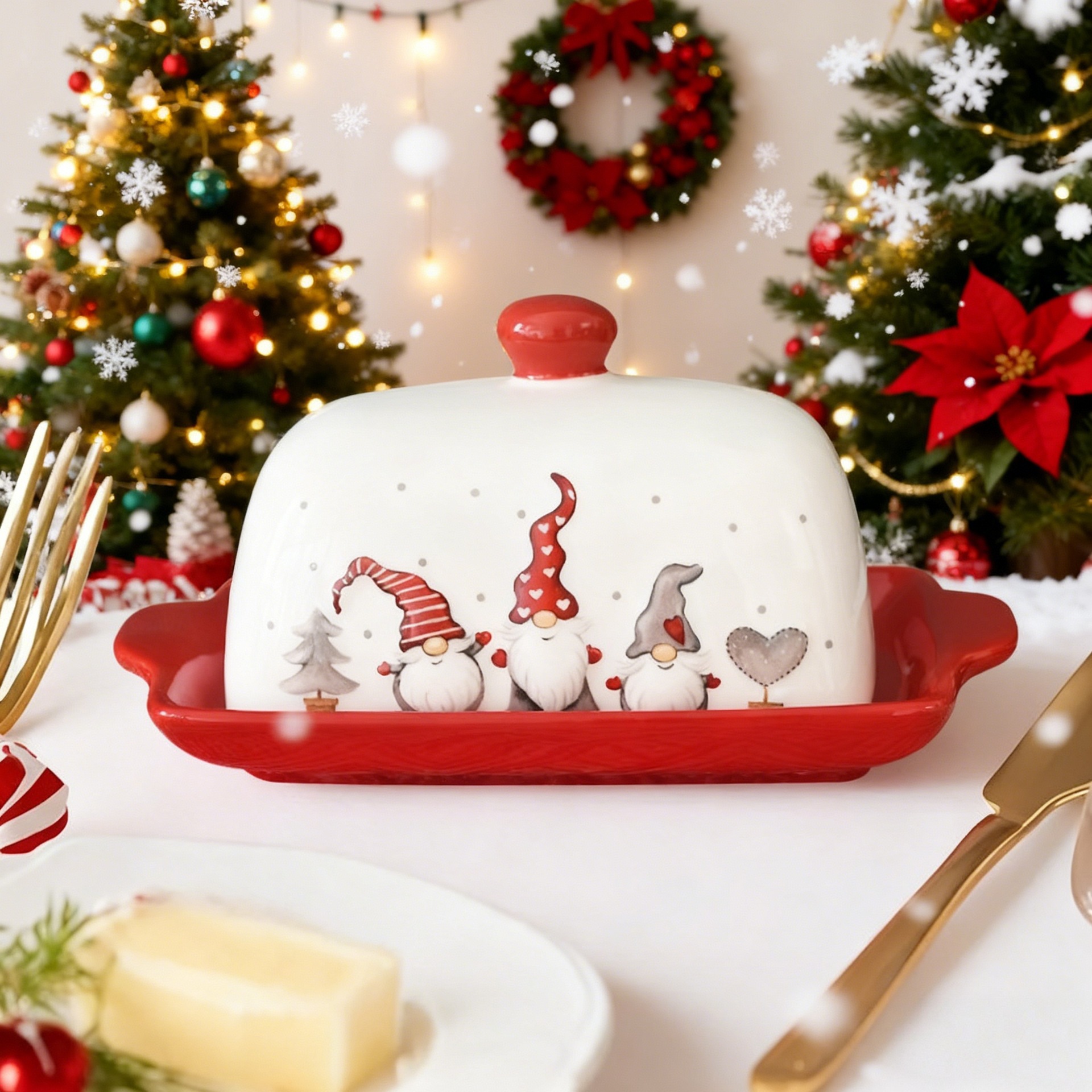 Plato para Mantequilla de Cerámica de Navidad para Postres y Comida