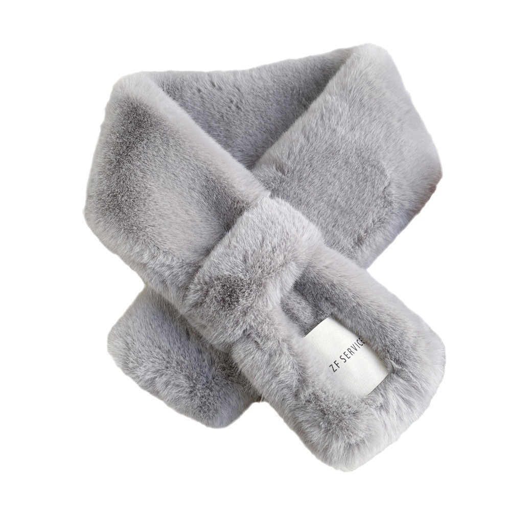 Sciarpa calda in peluche con croce di capelli di coniglio imitazione lontra in tinta unita versatile da donna di moda invernale coreana per studenti_voghion.com