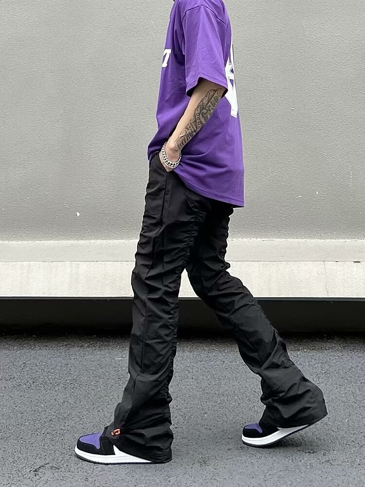 Men's Pleated Cargo Pants With Drawstring Waist And Stacked Hem_voghion.com
