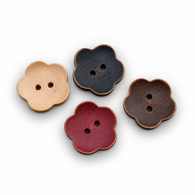 Unique two-eye plum blossom-shaped concave buttons, suitable for shirts, wool coats, children's clothing, and as accessories; high-quality wooden buttons for hand sewing Unique two-eye plum blossom-shaped concave buttons, suitable for shirts, wool coats, children's clothing, and as accessories; high-quality wooden buttons for hand sewing