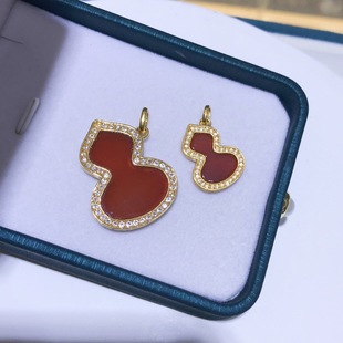 All-Over 18K Gold Red Agate 48 Diamond Frosted Gourd Single Pendant 30mm Gold Yellow Colorful Necklace Cross-Border Hot Sale