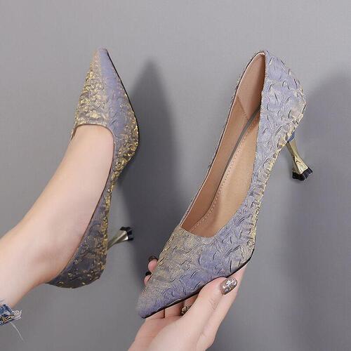 French pleated niche pointed mid-heeled single-layer shoes autumn new Korean professional shallow cut stilettos for women