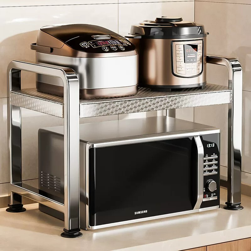 Stainless Steel Microwave Oven Rack Kitchen Multi-Functional Telescopic Oven Stand Household Countertop Rice Cooker Storage Rack