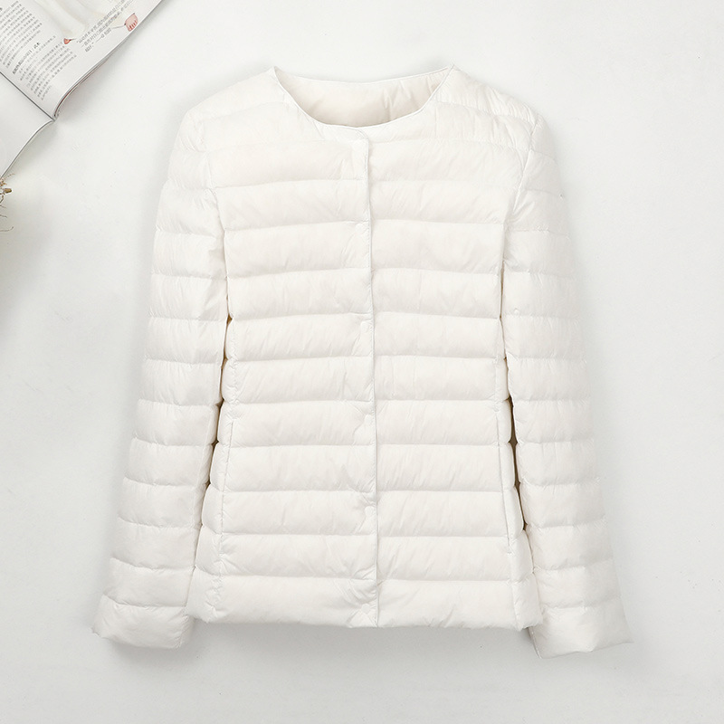Chaqueta de plumón ligera transfronteriza para hombres y mujeres de otoño y invierno, chaqueta de abrigo caliente sin cuello, revestimiento de plumón ligero inferior se puede abrir