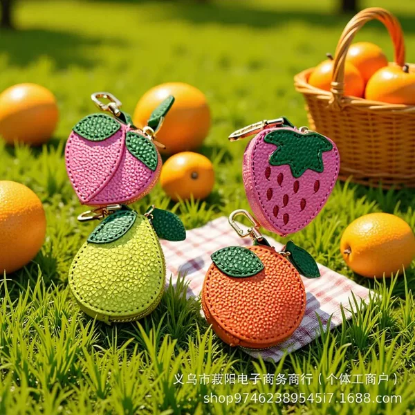 Colorful Minimalist Fresh Fruit-Shaped Keychain Bag Cute Mini Coin Purse Leather Bag Accessory