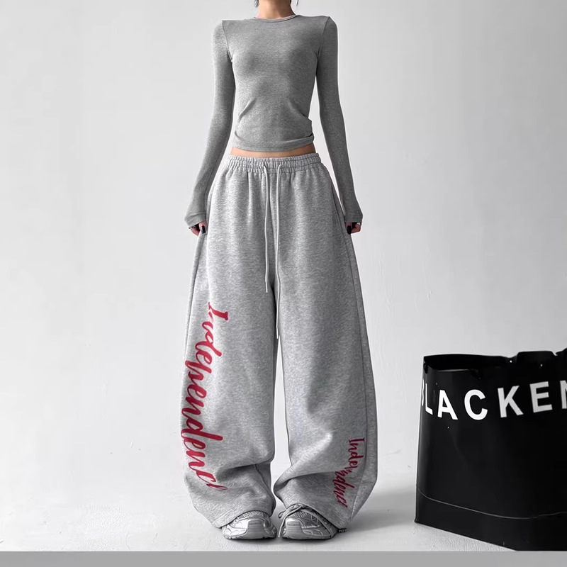 Gray Sweatpants for Women 2025 Spring and Autumn New Printed Sports Pants Student Street Dance Versatile Casual Pants