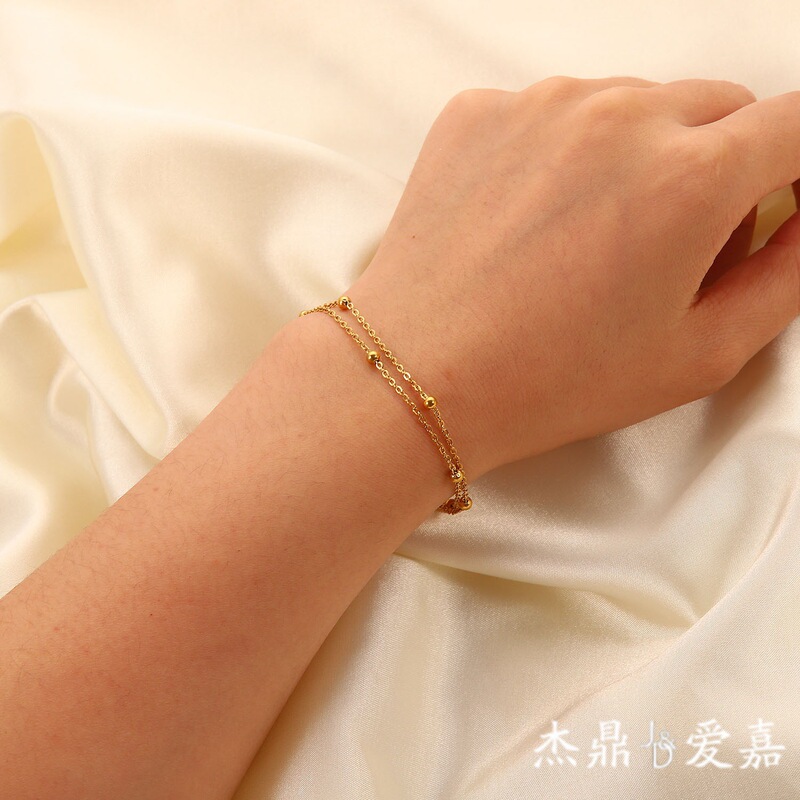 Exquisite 18K Gold Bead Chain Bracelet, Pvd Electroplated Titanium Steel Jewelry, Waterproof Double-Layer Chain-Style Accessory for Women, Exclusively for Cross-Border Sales
