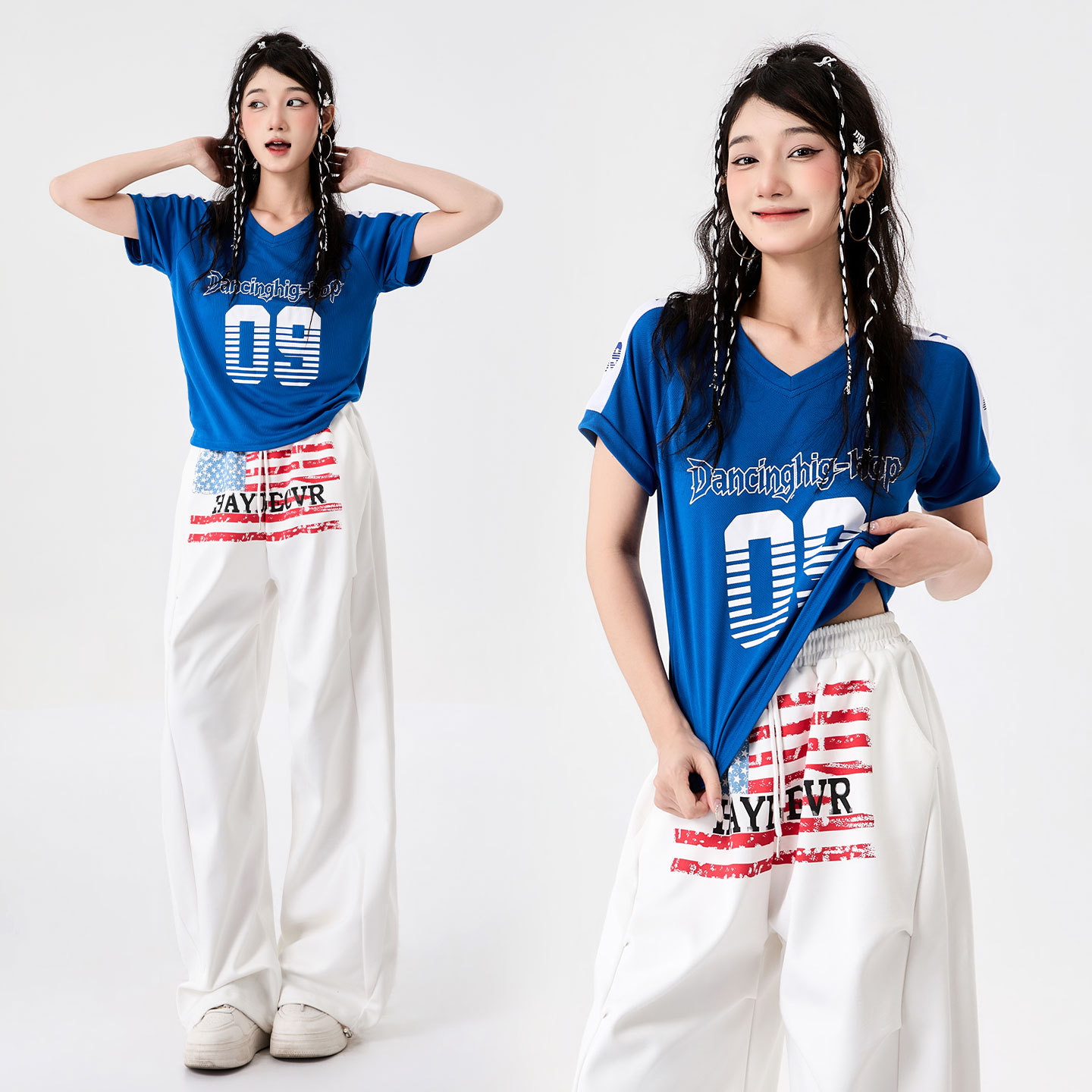 New American-Style Team Jazz Dance Outfit for Women, White Tie-Up Parachute Pants, Summer Thin Quick-Dry Casual Sports Pants