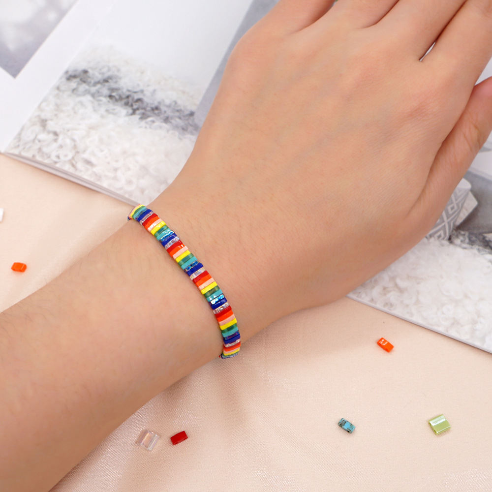 Bohemian Contrast Color Rainbow Miyuki Beads Stacking Bracelet display picture 1