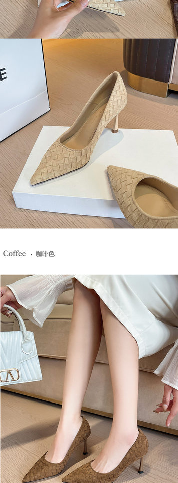 Giày cao gót nữ mũi nhọn gót mảnh bằng nhung thiết kế thanh lịch, miệng nông — mơ, nâu chi tiết 8