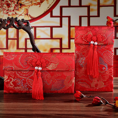 Creative betrothal gift bag with modified seal, gift gold bag, festive 10,000 yuan red envelope, wedding special fabric satin betrothal gift bag