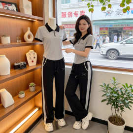 休闲运动套装女夏2026新款网红炸街洋气拉链polo领纯棉短袖两件套