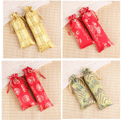 Wholesale silk wooden comb bag brocade literary toy packaging bag horn comb drawstring storage bag comb bag calligraphy bag
