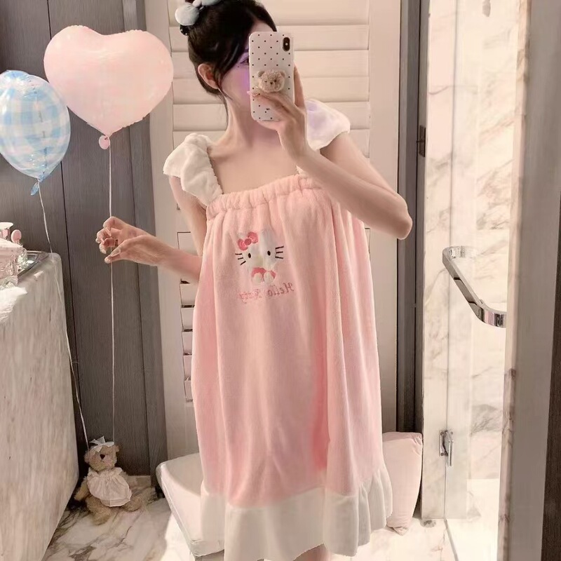 Internet Celebrity Coral Velvet Bathrobe Women's k Cute Daisy Bath Dress Princess Korean Style Girl's Tube Top Sling Bath Towel Cartoon Sweet