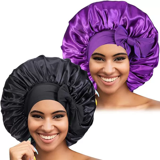 Elastic silk hair cap with bow, Amazon