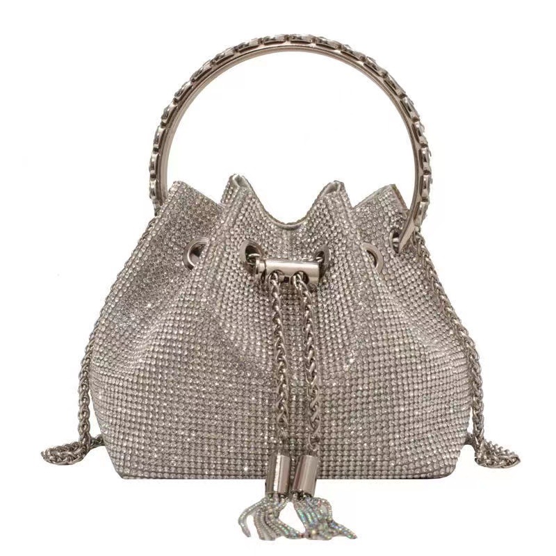 Borsa a secchiello da donna, nuovo modello estate 2023, borsa a mano con catena e strass di alta qualità, borsa a tracolla e a spalla._voghion.com
