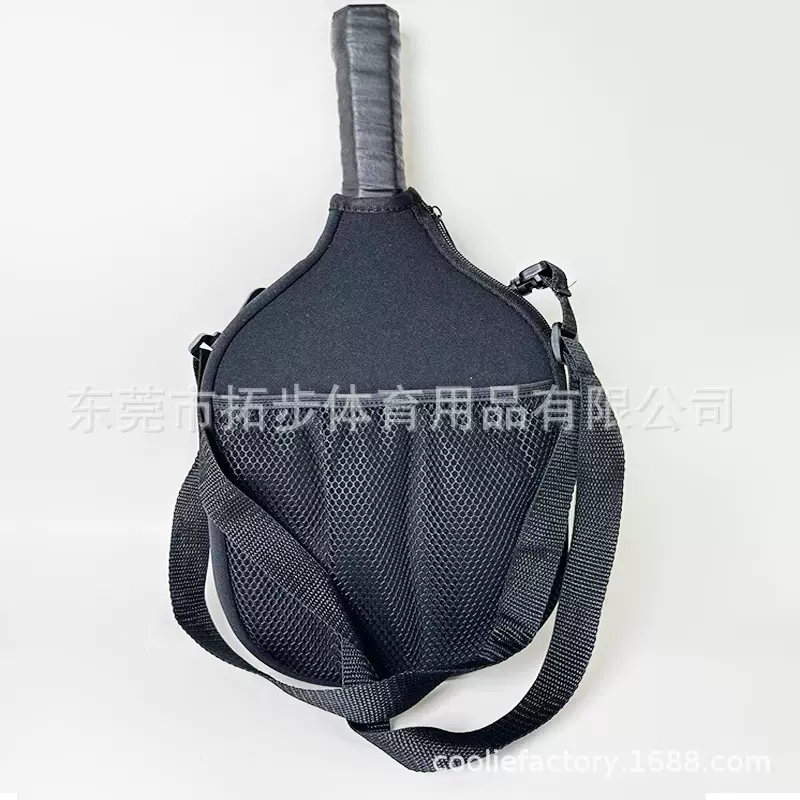 现货批发 可调节肩带黑色匹克球拍包 口袋潜水料球拍套 单肩包球