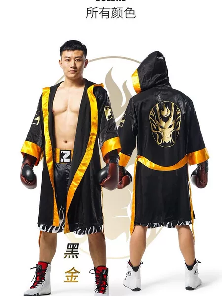 Adult Bronzing Boxing Competition Appearance Cloak Fighting Gown Appearance Cloak Muay Thai Sanda Hooded Gown