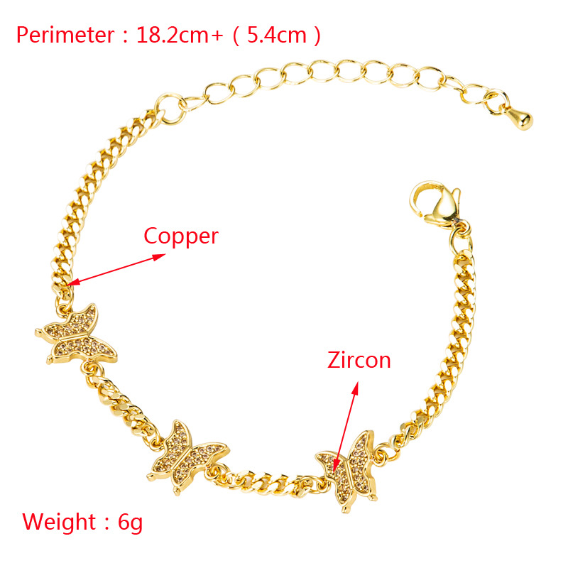 Nihaojewelry wholesale jewelry simple butterfly chain copper inlaid zircon braceletpicture1