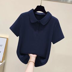 新100% 純綿カジュアルtシャツゆるいPOLO襟痩せプリント夏百合文芸大サイズ半袖