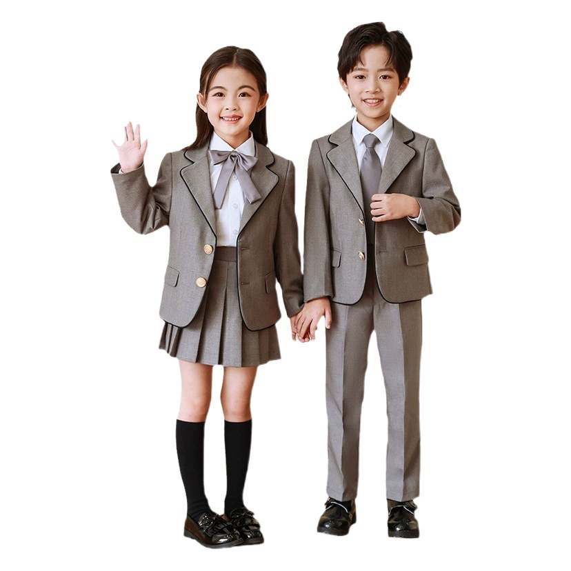 Детская школьная форма костюм Колледж Стиль начальной школы Студенческий костюм Куртка Платье в британском стиле Платье для детского сада Серый костюм