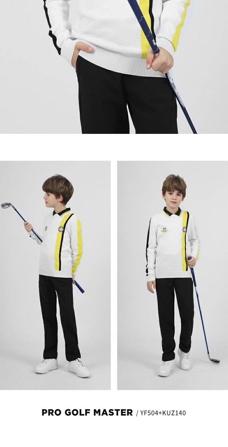 Áo len golf bé trai cổ tròn PGM thu đông, chất len pha ấm áp — YF504-Trắng Đỏ, YF504-màu xanh nhạt, YF504-Trắng Vàng chi tiết 8