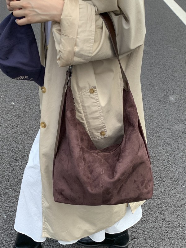 休闲复古麂皮绒包包女式2025新款轻便百搭单肩斜挎包大容量托特包|undefined