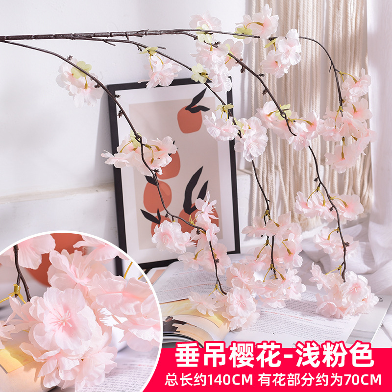 Simulación de flores de cerezo flor de plástico decoración flor falsa caña ingeniería paisajística al por mayor cifrado árbol de cerezo flores de seda de techo artificial