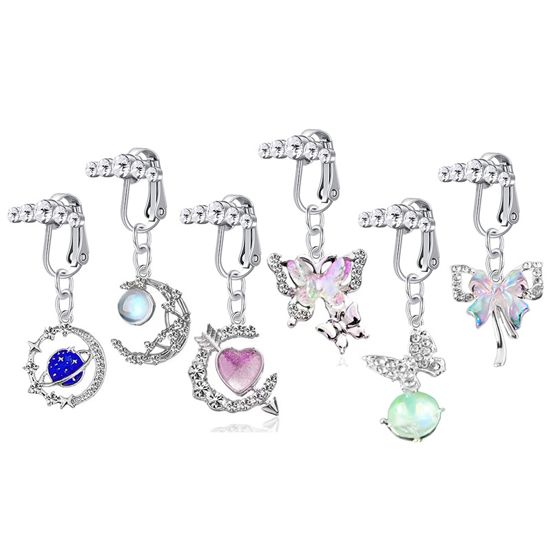 Anello per ombelico in acciaio inossidabile con farfalla colorata transfrontaliera, senza piercing, gioiello sexy con clip per orecchio_voghion.com