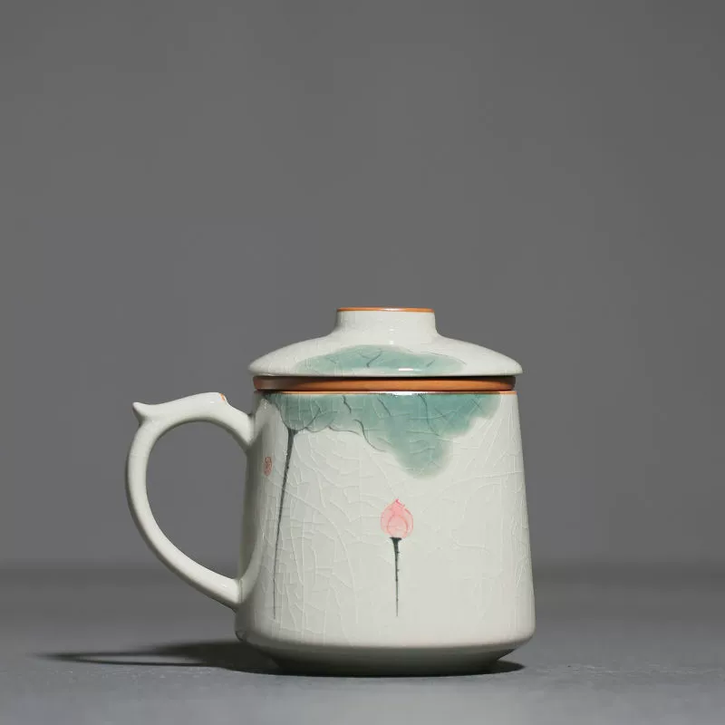 Ручная роспись, кружка с лотосом цвета селадона, китайская керамическая чашка для разделения воды, кружка для чая, подарочная коробка