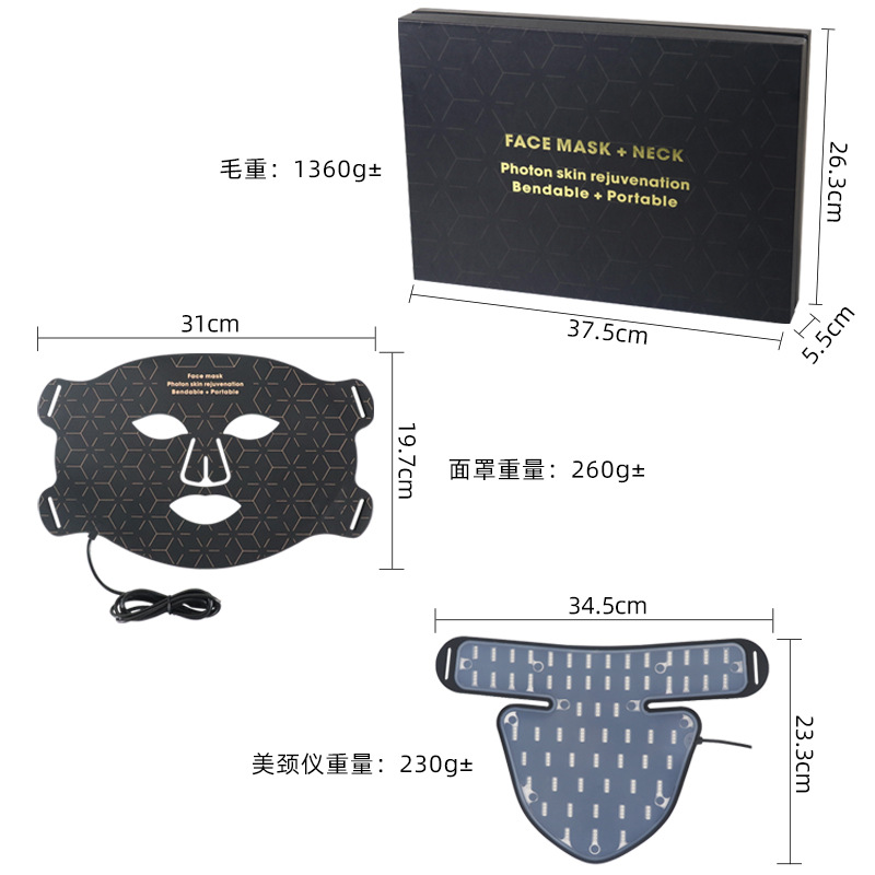 Dispositivo de máscara de fotones con luz roja y azul para rejuvenecimiento facial, incluye máscara de belleza de silicona LED para el cuello.