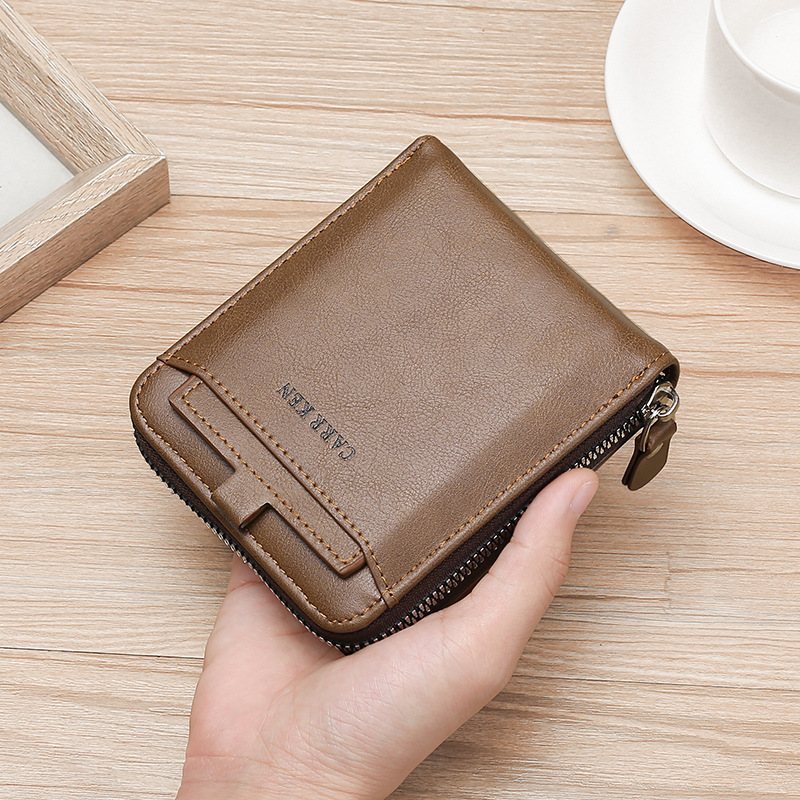 Wholesale men's short casual fashion zipper wallet multi-card slot card coin purse solid color soft leather pu wallet Wholesale men's short casual fashion zipper wallet multi-card slot card coin purse solid color soft leather pu wallet
