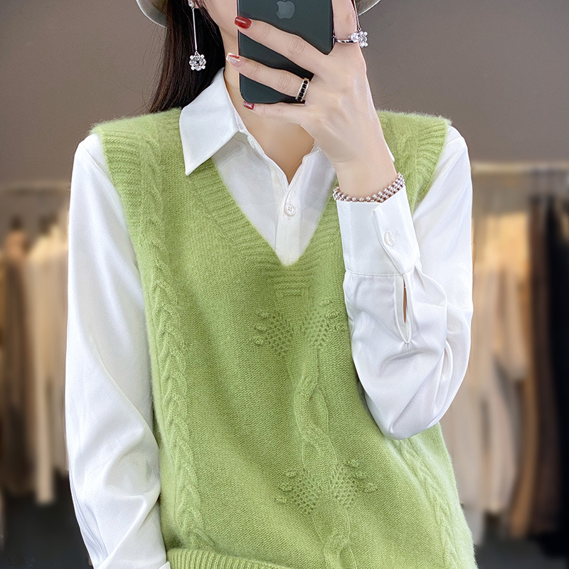 Andy terciopelo cuello en V suéter Chaleco de las mujeres de otoño e invierno de moda todo fósforo sin mangas chaleco pesado jacquard bottoming chaleco image 8