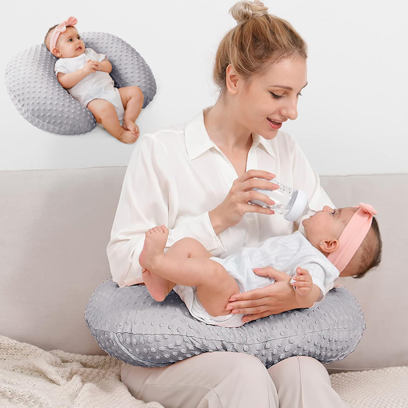 跨境亚马逊婴儿U型哺乳枕多功能纯色豆豆绒学坐枕喂奶枕套可拆卸