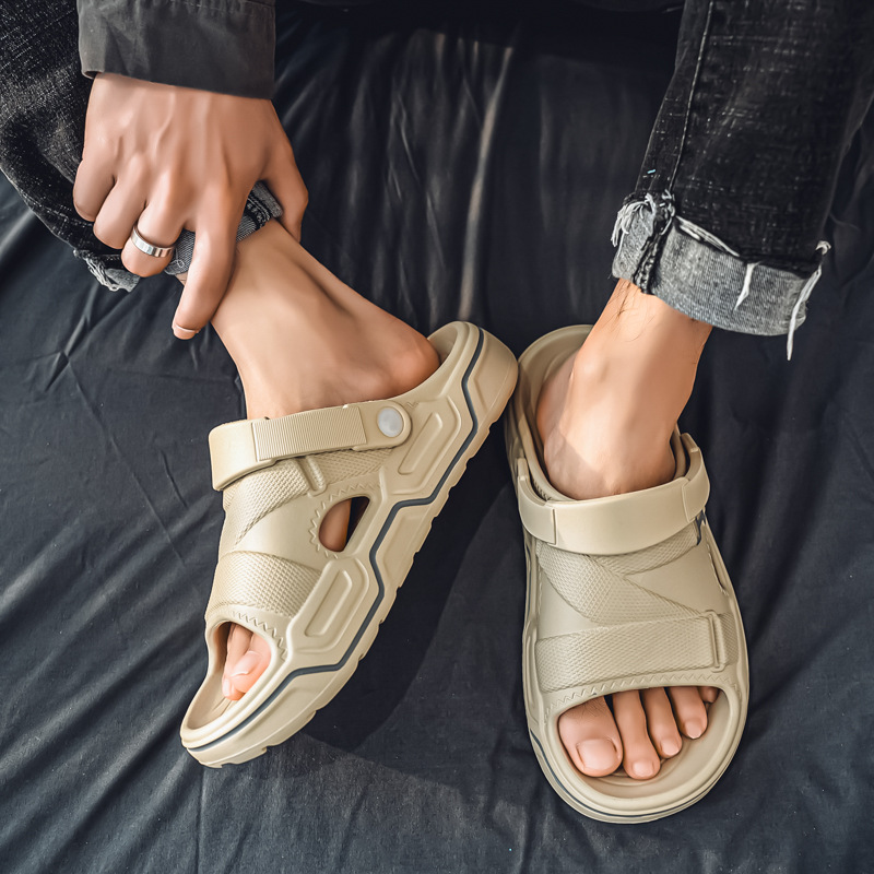 Zapatillas transfronterizas verano nuevo estilo antideslizante de una palabra río arriba zapatos transpirables suela suave dos cinturones sandalias y pantuflas de eva para hombre