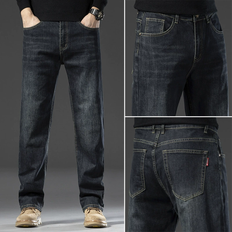 Мужские джинсы на осень-зиму 2025: новые эластичные повседневные длинные брюки свободного кроя, прямые, широкие, драпирующиеся мужские брюки