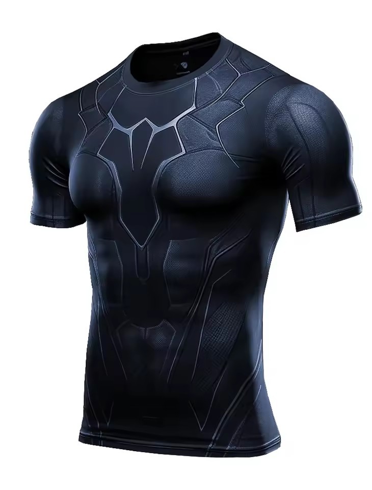 Tecnología Metal Gense Armor 3D Impresión de los hombres Verano Deportes Malla suelta Camiseta de cuello redondo de manga corta transpirable