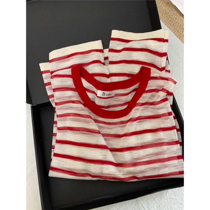 Highly Recommended! Super Comfortable and Flattering~ Skin-Friendly, Breathable Tencel Linen Striped Knit T-Shirt for Women, Sun Protection Cover-Up Highly Recommended! Super Comfortable and Flattering~ Skin-Friendly, Breathable Tencel Linen Striped Knit T-Shirt for Women, Sun Protection Cover-Up