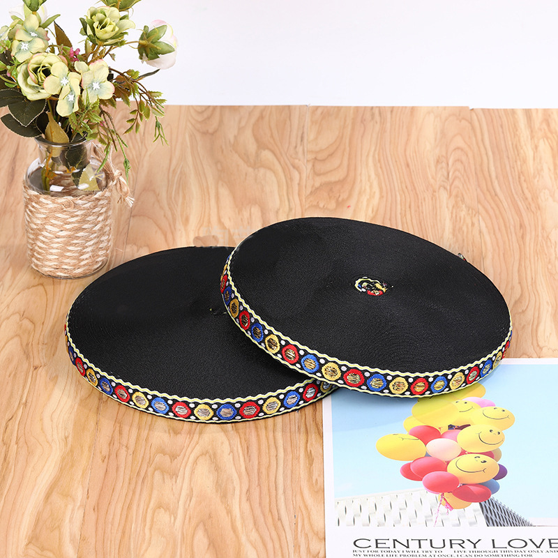 Thickened woven Jacquard ribbon handmade DIT decorative accessories material colorful circle gold and silver silk geometric ribbon Thickened woven Jacquard ribbon handmade DIT decorative accessories material colorful circle gold and silver silk geometric ribbon