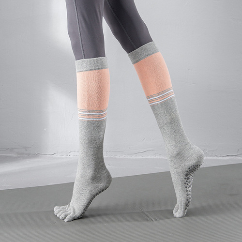 Yoga socks, professional yoga socks, mid-length autumn and winter five-finger non-slip warm cotton, Pilates indoor special