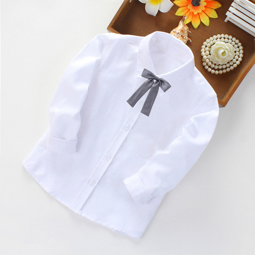 Children's white shirt, girls' long-sleeved top, middle child June 1st performance uniform, base white blouse, primary school uniform