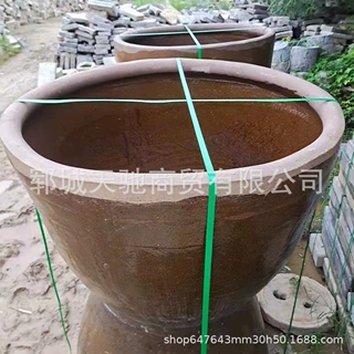 景区老陶罐子摆件 民间老瓷缸养鱼养睡莲 大口径荷花缸