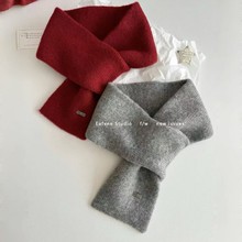 出口韩国原单！羊毛针织混纺穿耳插孔小围巾冬季百搭纯色保暖围脖