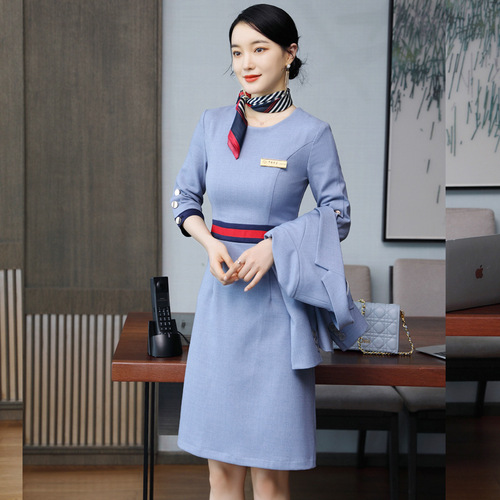 Autumn/Winter Suit Dress Embroidered LOGO Professional Uniform Beauty Therapist Flight Attendant Uniform Jewelry Store Hotel Front Desk Workwear