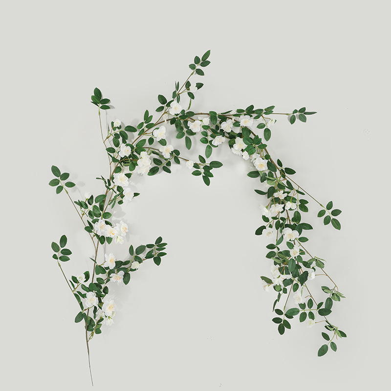 速賣通貨源櫥窗裝飾仿真綠色植物藤條 門楣布置1.8米野薔薇仿真花