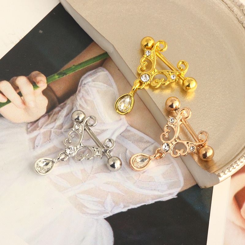 Retro Geometric Stainless Steel Plating Zircon Adhesive nail