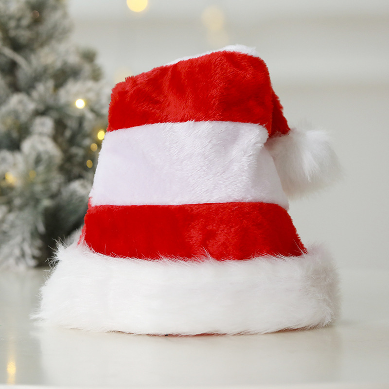 Red Christmas Hat Wholesale for Adults and Children, Christmas Decorations, Long Fur, Short Fur, Plain Red and White Striped Hats