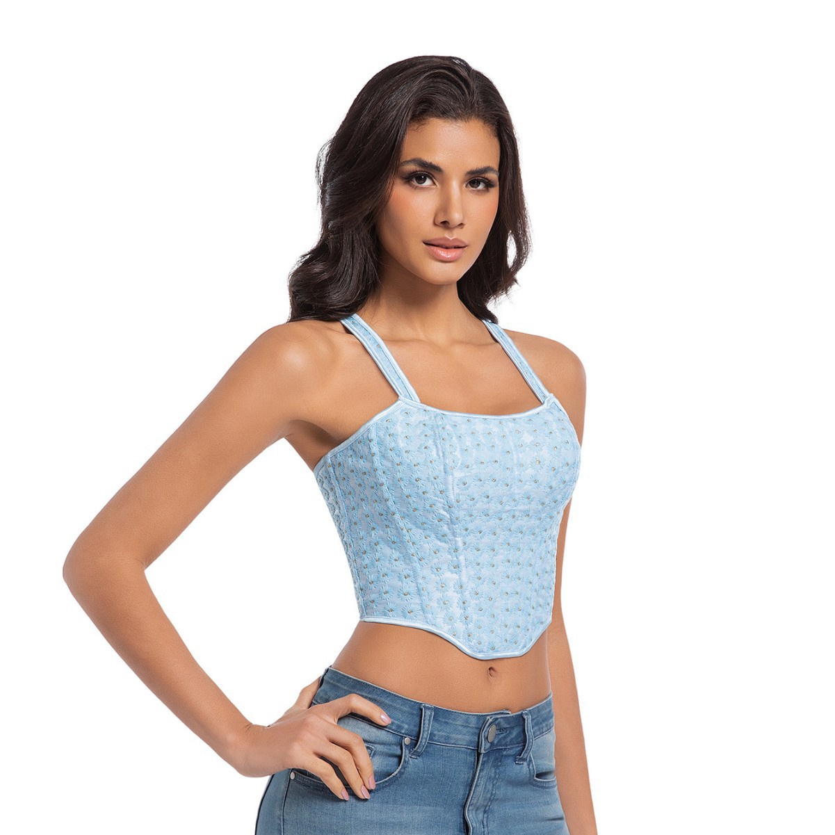 Nuevo estilo francés azul pequeño cinturón de hombro correa de pecho corsé hueso de pez mujer plástico productos transfronterizos