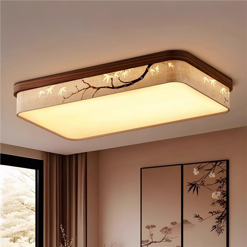 宋代美学实木吸顶灯中国风客厅主灯诗意雅竹大气大厅高档长方形灯