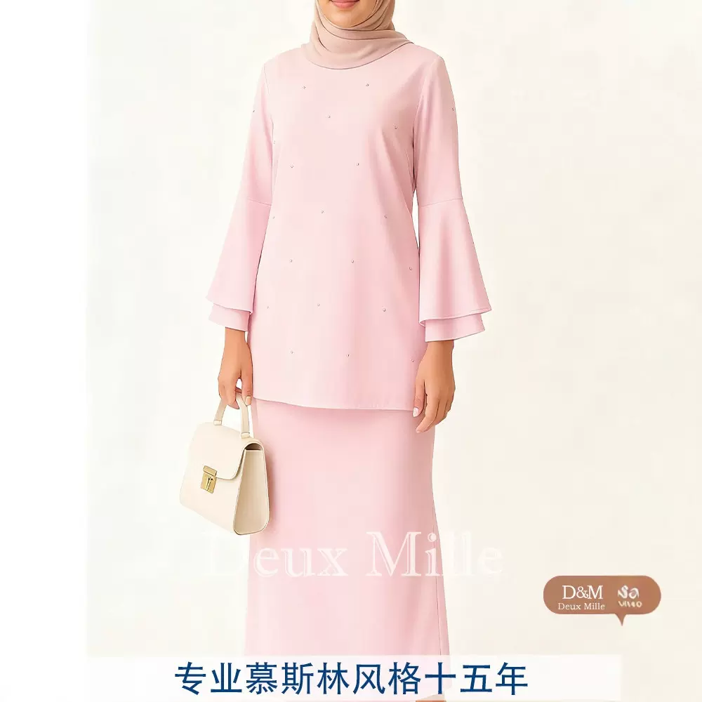 跨境 OEM穆斯林女装 时尚大码女装八分袖烫钻套装厂家直供